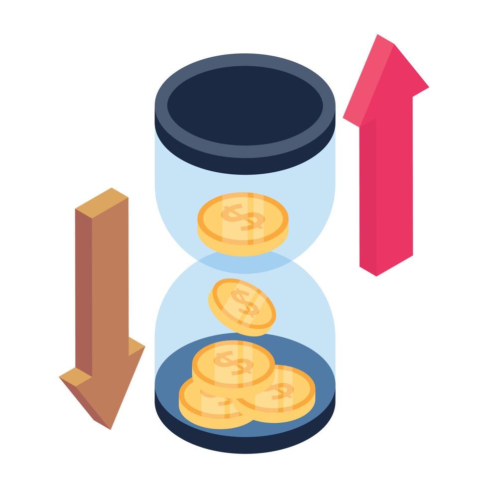 Cash fluctuation in isometric style editable vector