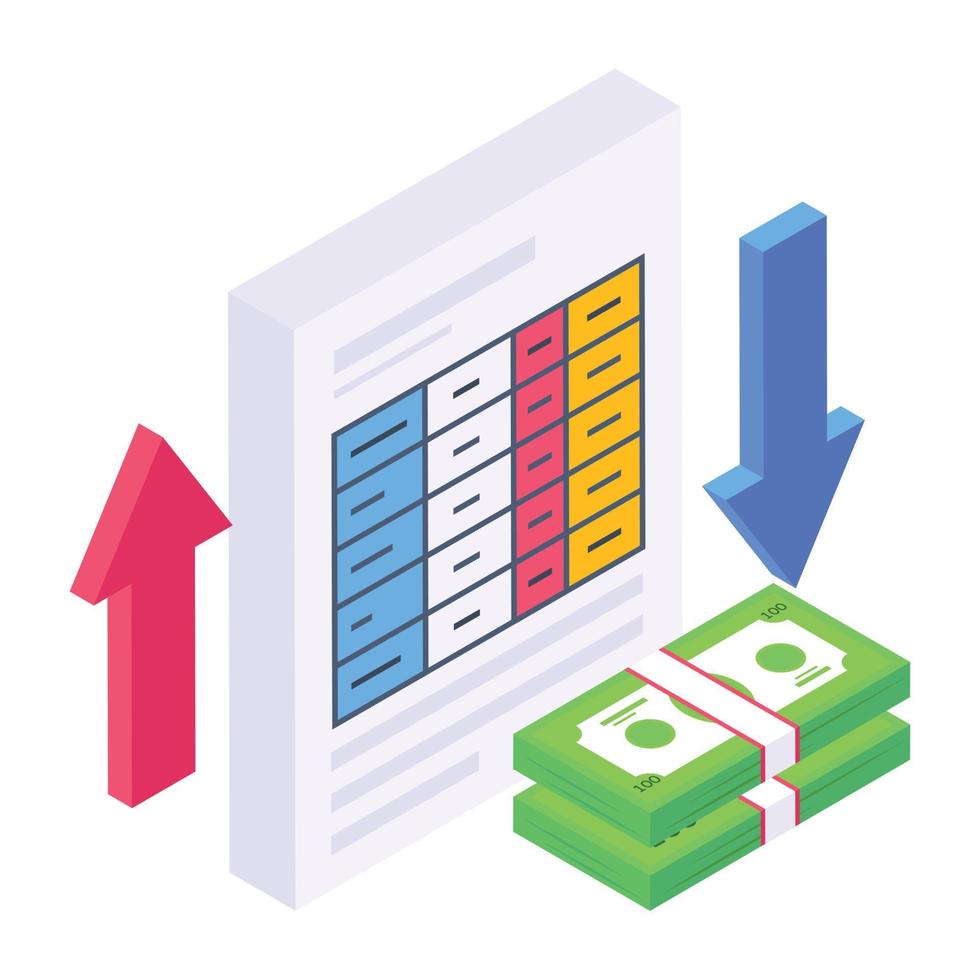 icono isométrico del documento comercial, vector editable