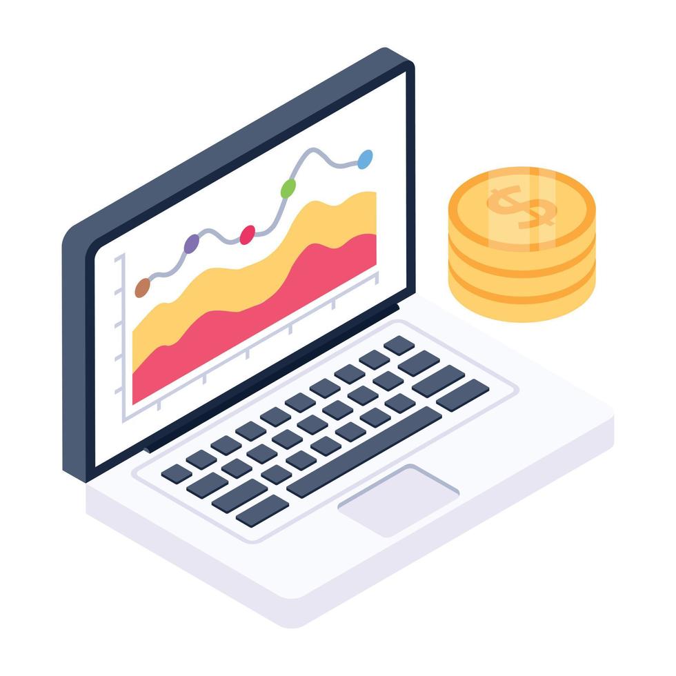 Chart with monitor and money denoting isometric icon of online money flow vector