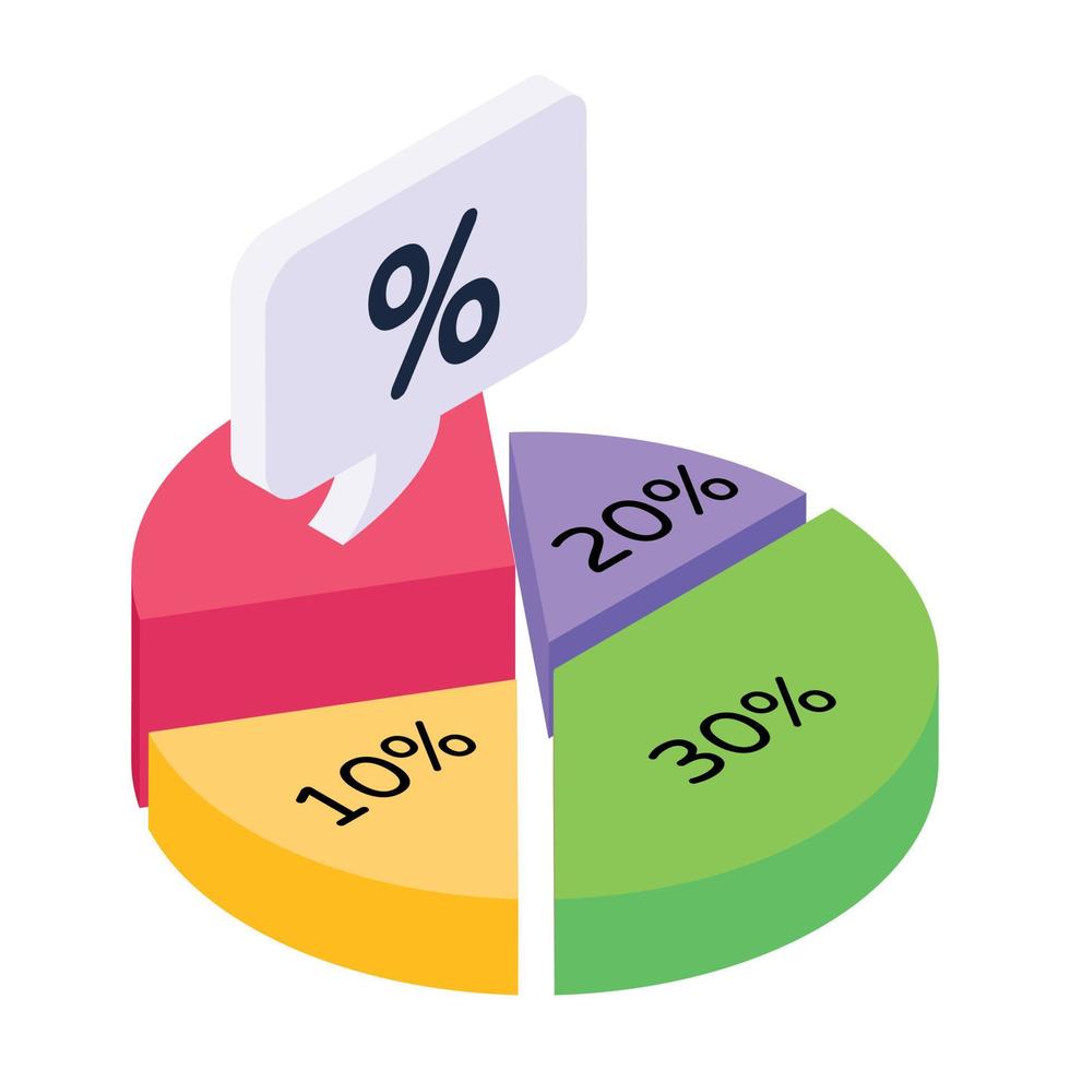 Slice chart isometric style icon, business chart vector