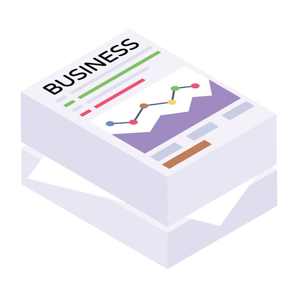 Papers with charts and graphs denoting isometric icon of business documents vector
