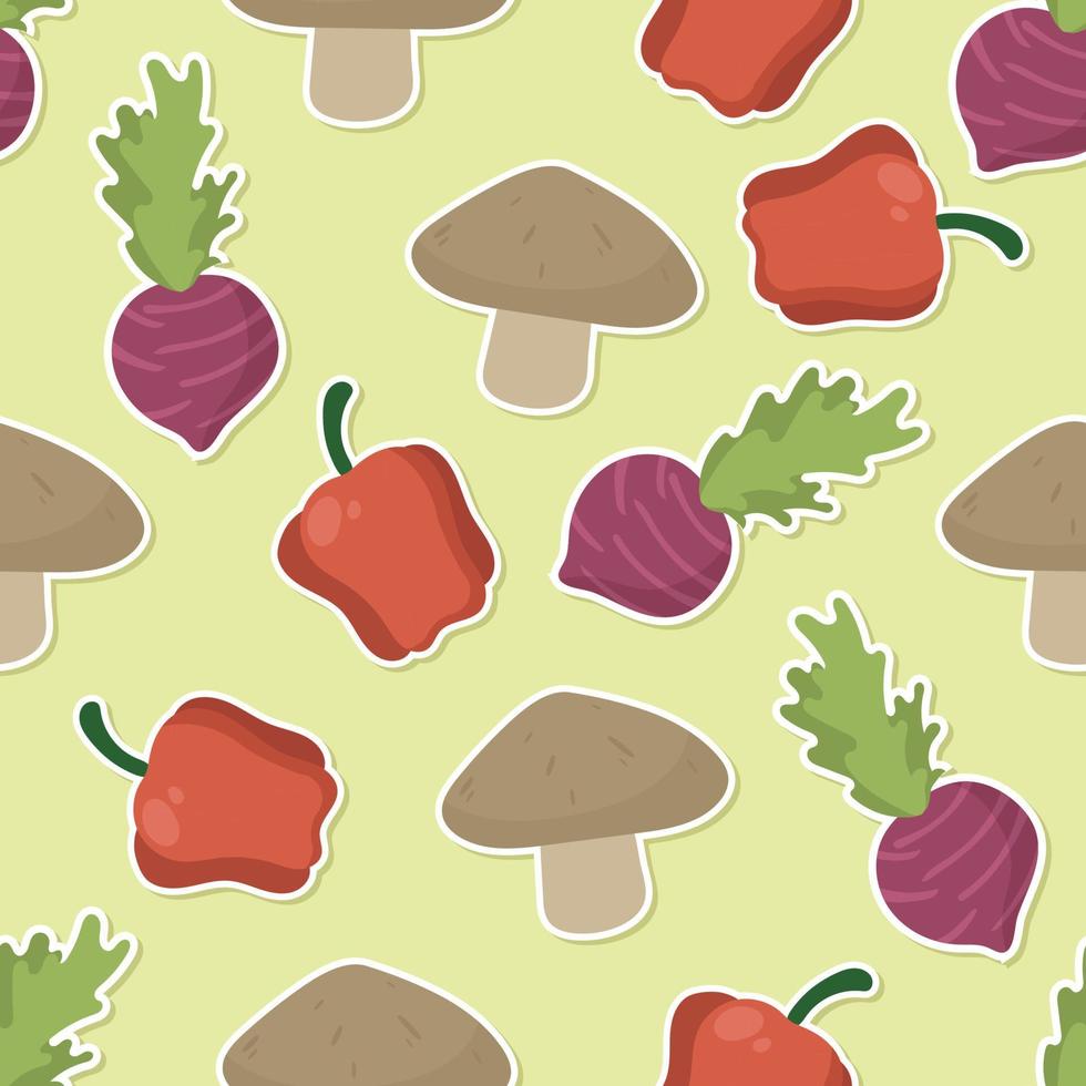 Seamless vegetable cartoon sticker pattern vector