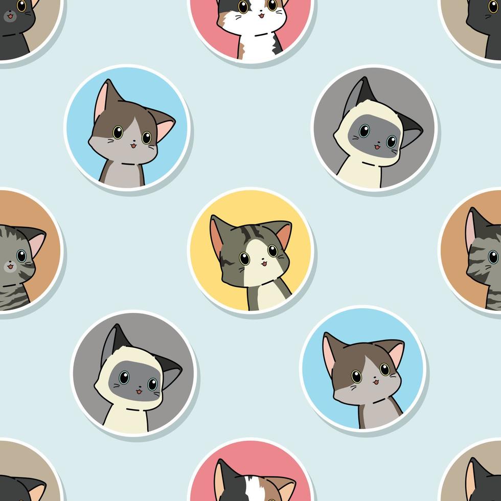 Seamless cat sticker cartoon pattern vector