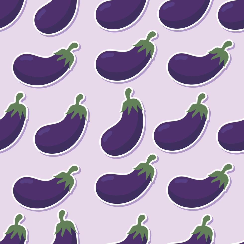 Seamless aubergine cartoon sticker pattern vector