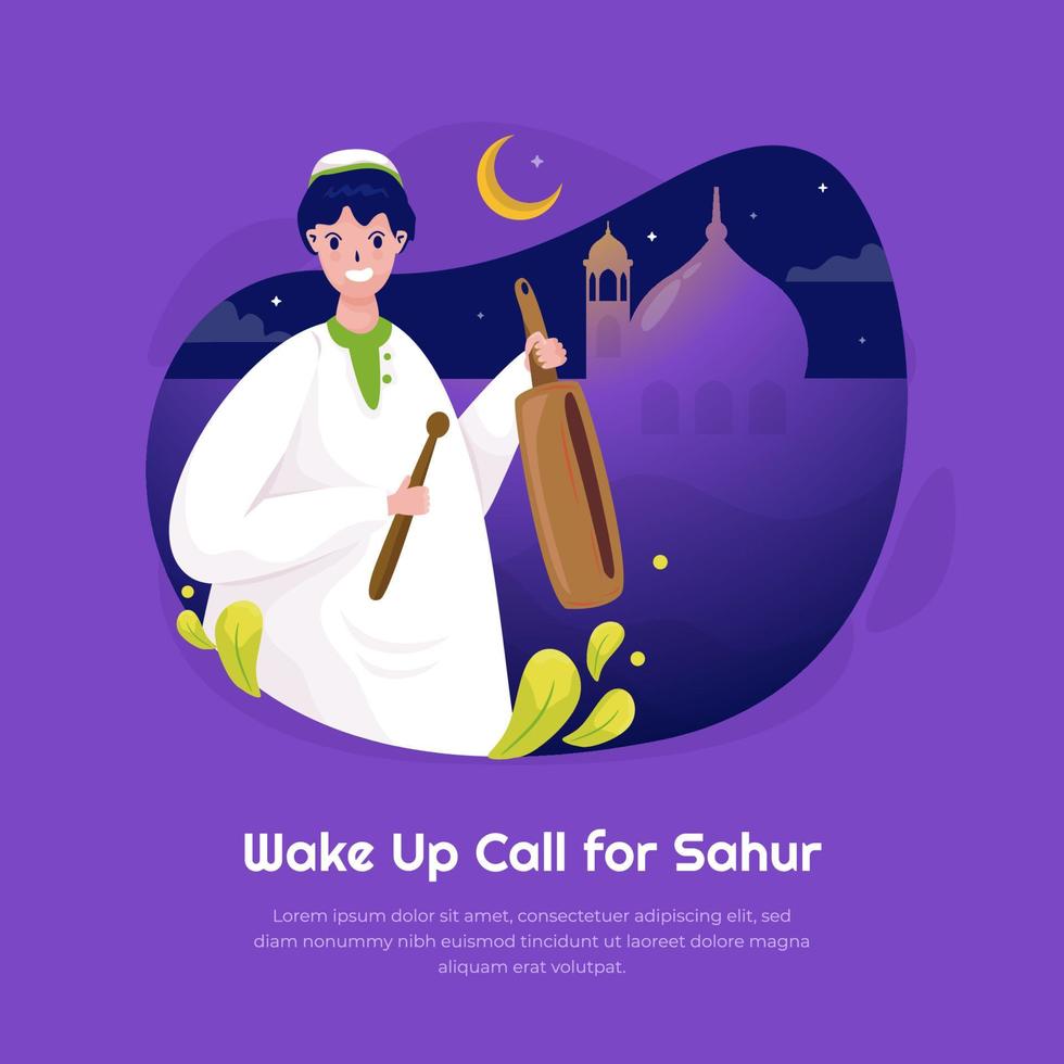 Flat design wake up call for ramadan sahur concept vector