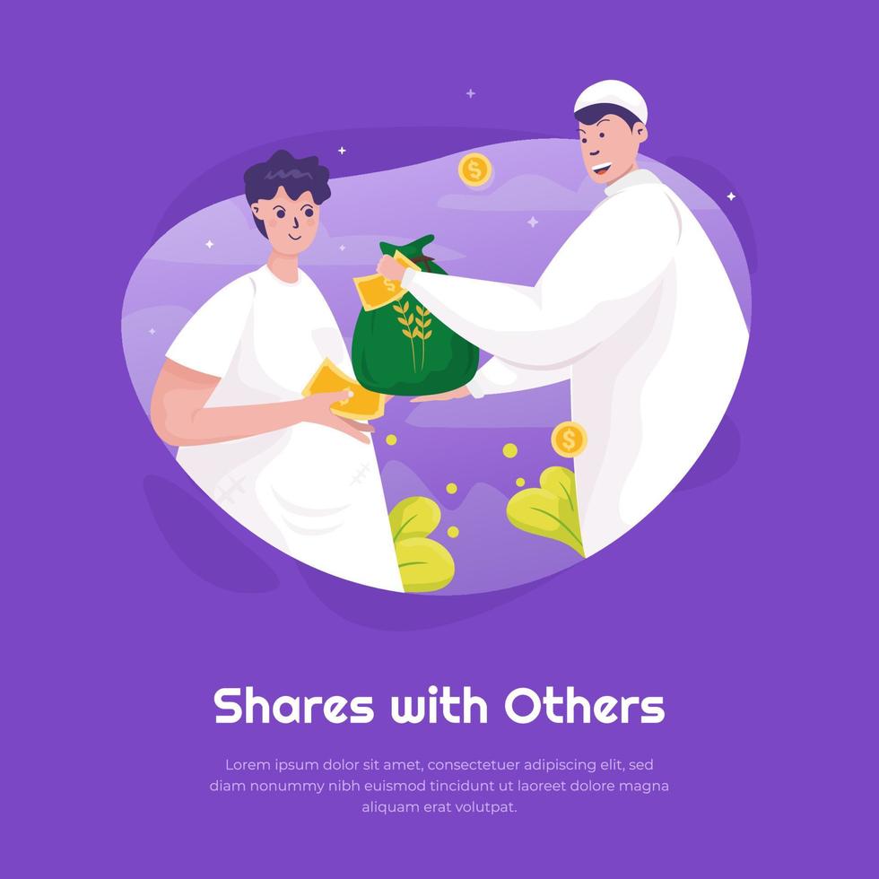 Flat design of a Muslim sharing with others for charity concept vector