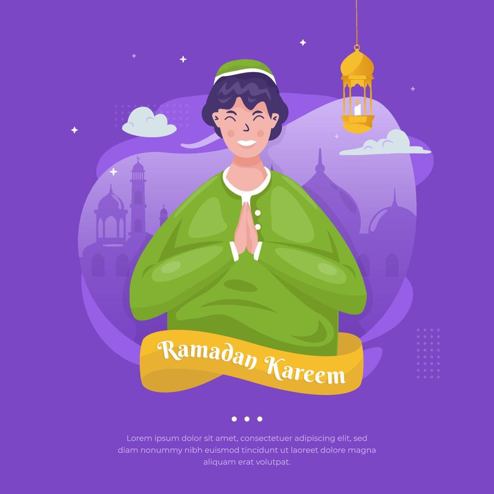 diseño plano feliz ramadan kareem saludos vector