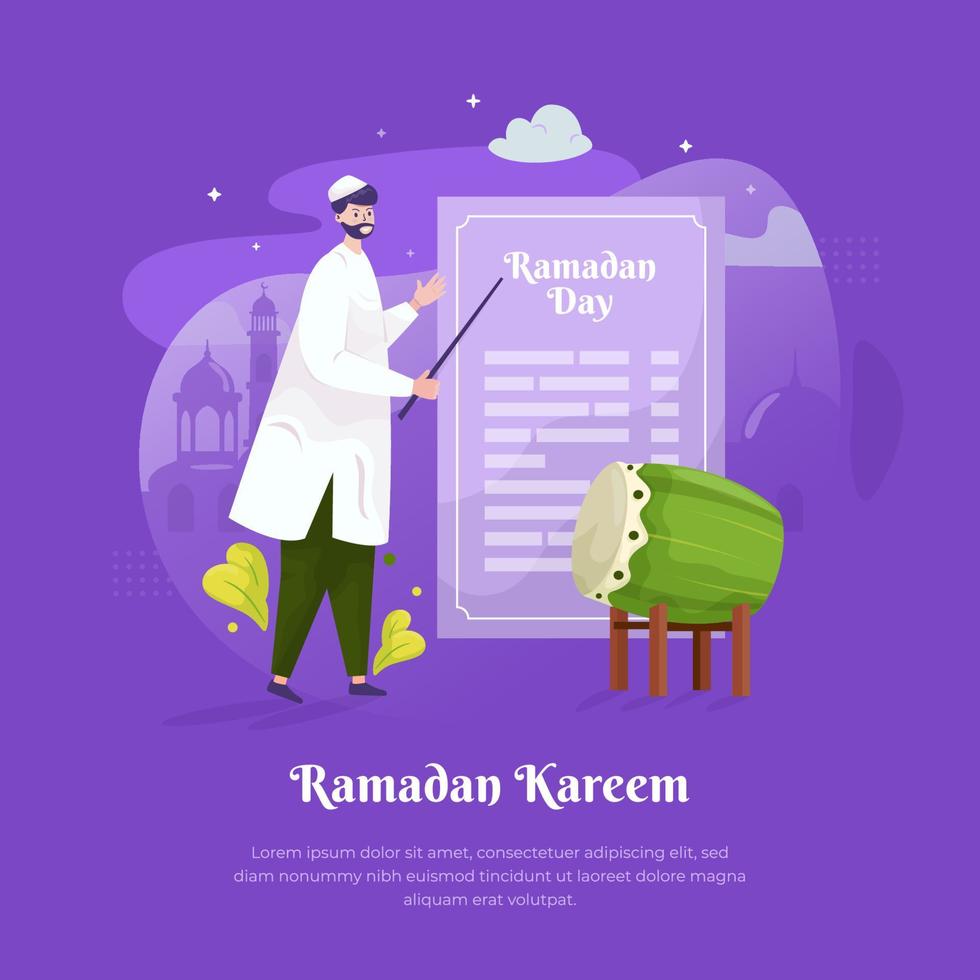 diseño plano de aprender sobre el concepto de día de ramadán kareem en ayunas vector