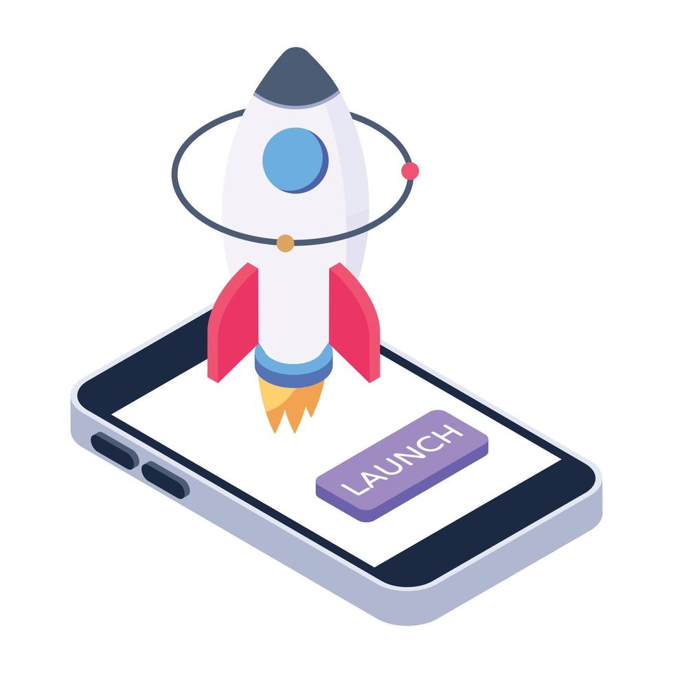 Mobile app launch isometric style icon, editable vector