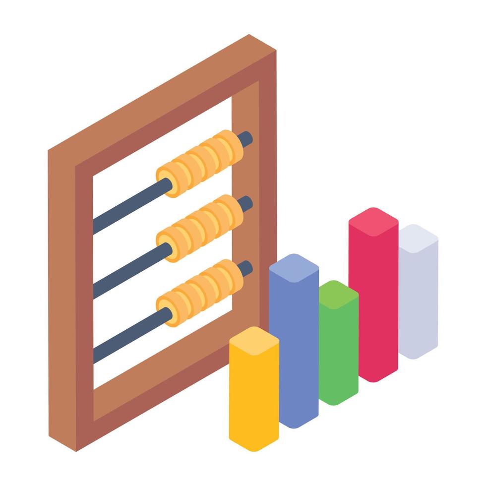 Statistics abacus in isometric style icon, editable vector