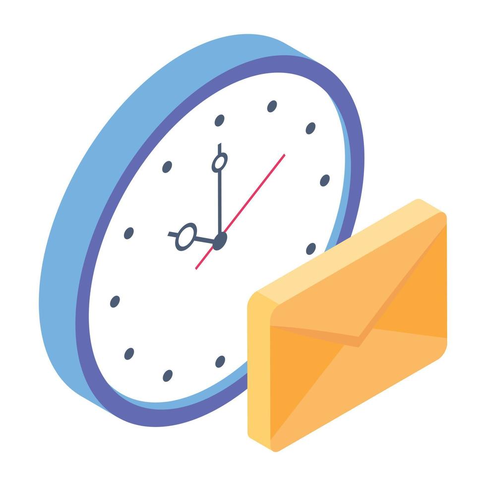 Envelope with clock denoting isometric icon of mail reminder vector