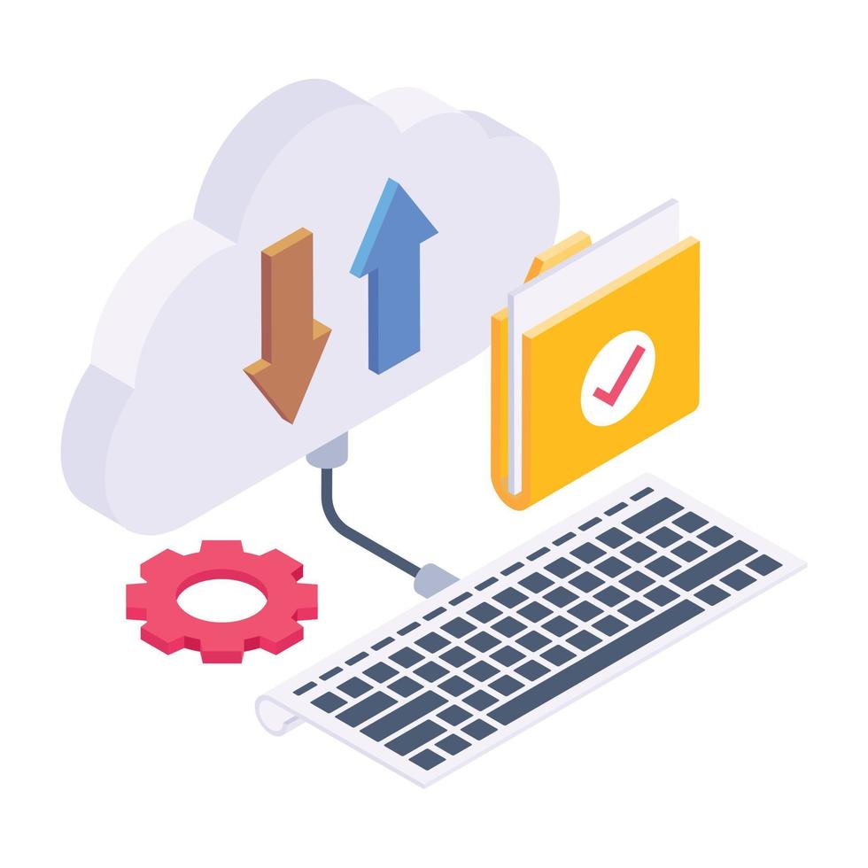 Icon of cloud data transferring in modern isometric style vector