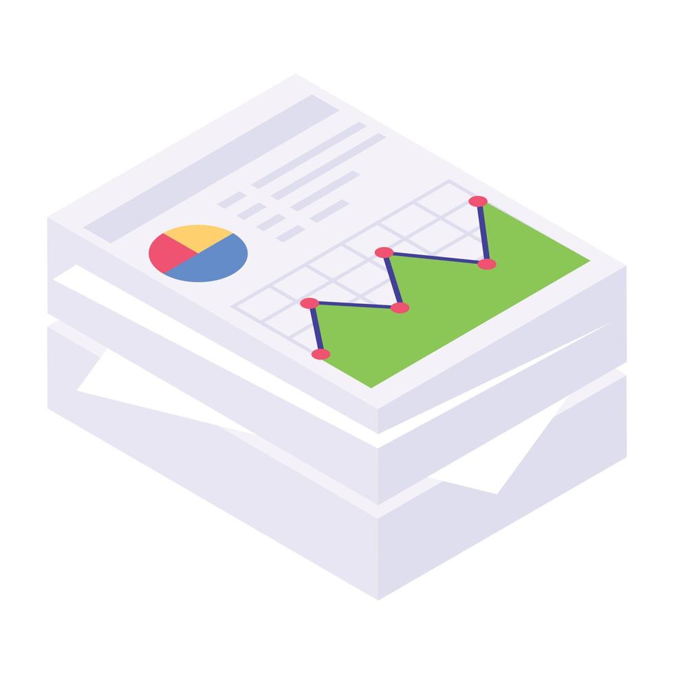 Papers with charts and graphs denoting isometric icon of business documents vector