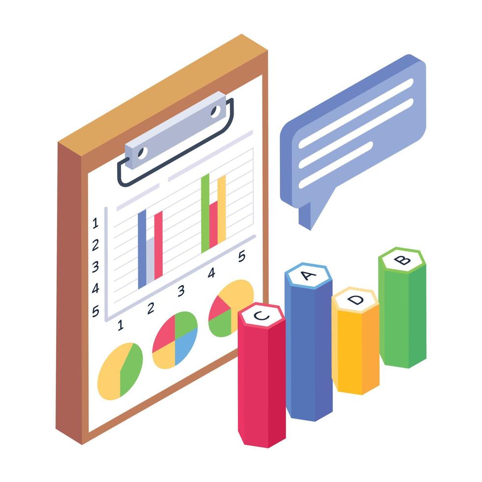 informe de productividad icono isométrico, eficiencia empresarial vector