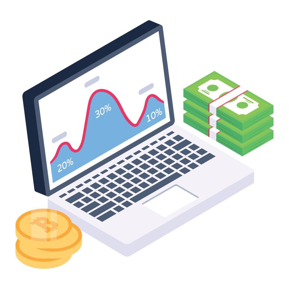 A box plot or candlestick chart icon in isometric design vector