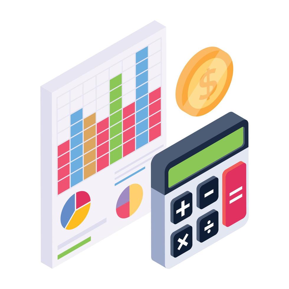 Productivity report isometric icon, business efficiency vector