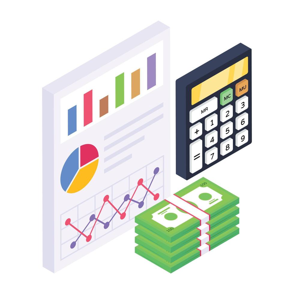 informe de productividad icono isométrico, eficiencia empresarial vector