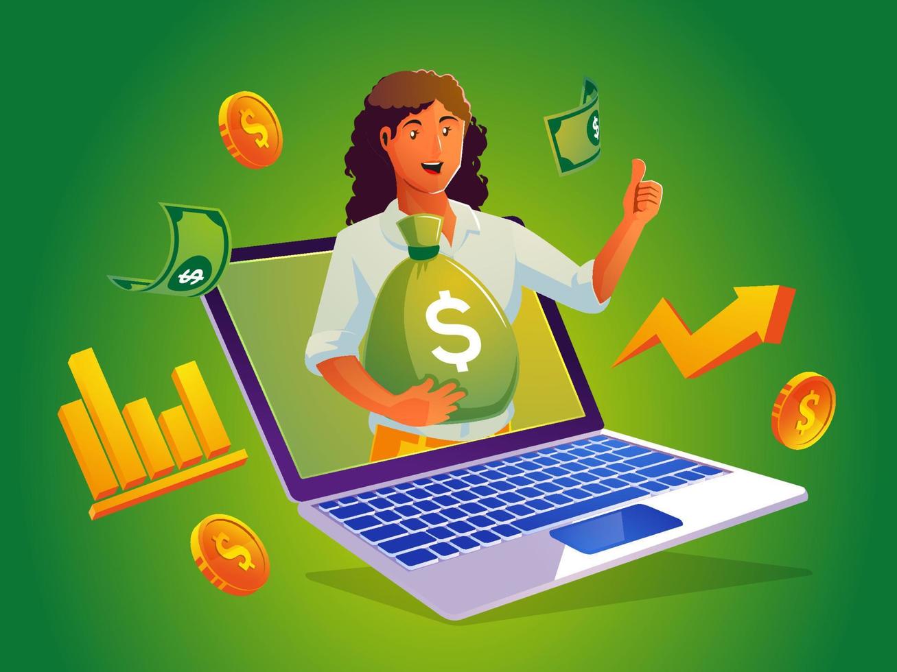 women earn a lot of money with laptops from the internet vector