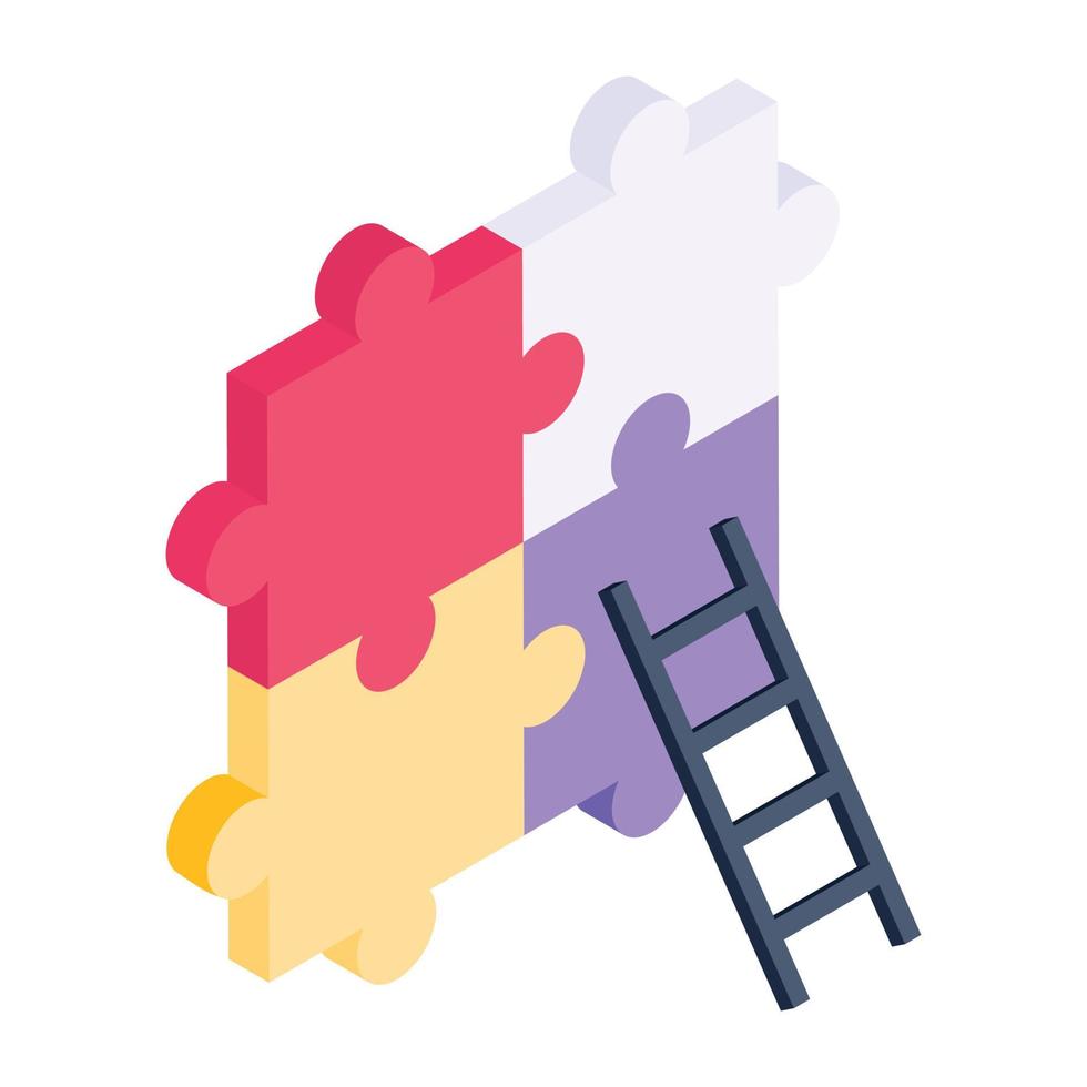 Puzzle pieces with ladder denoting isometric icon of problem solution vector