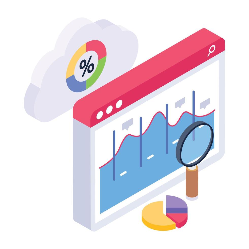 Cloud analytics isometric icon, editable vector