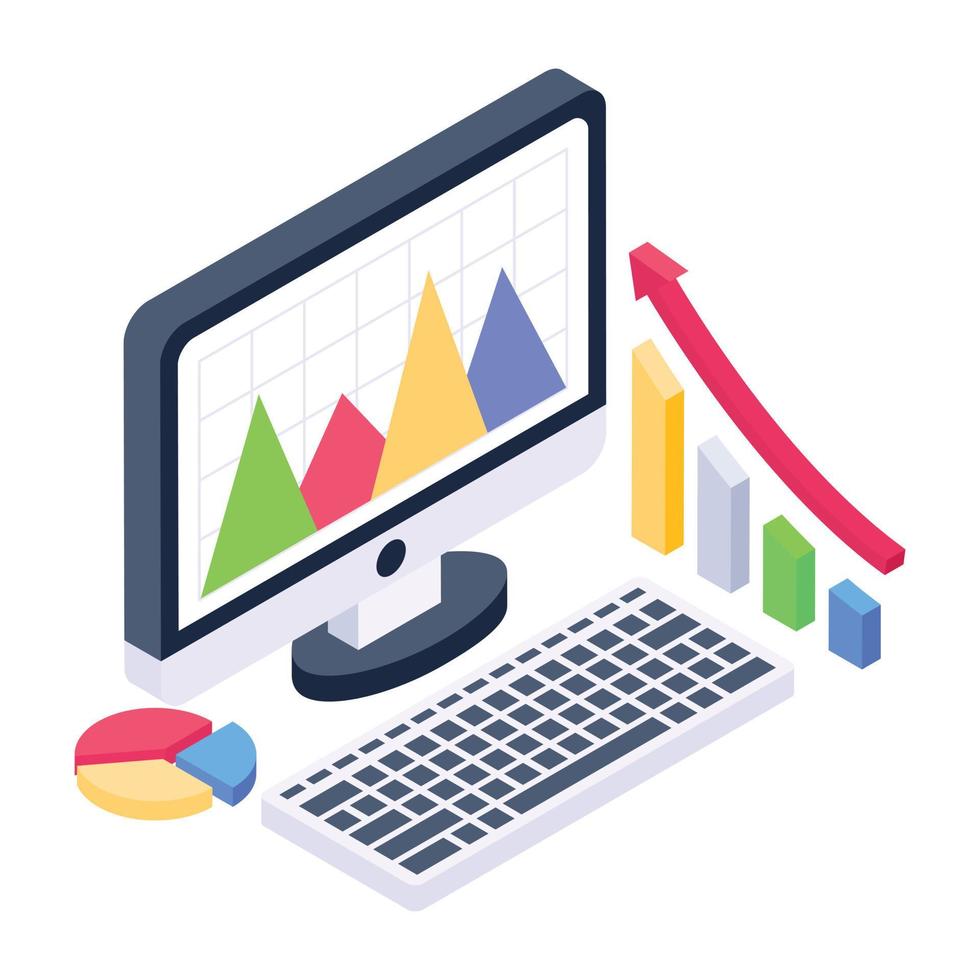 A box plot or candlestick chart icon in isometric design vector