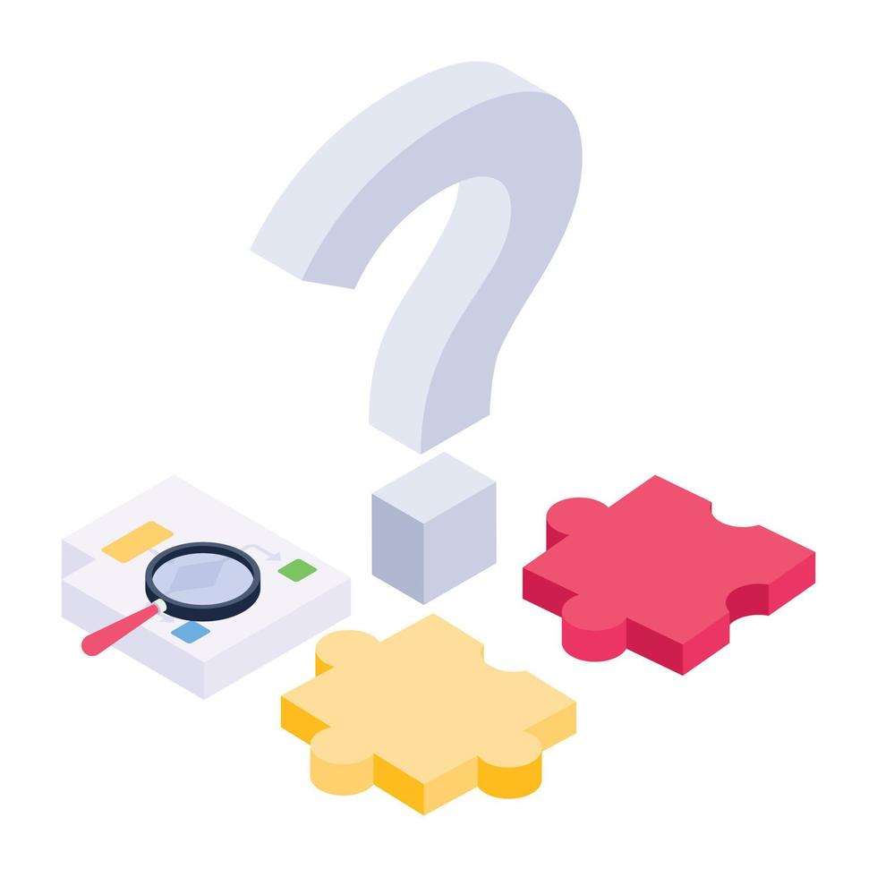 Question mark with puzzle, problem solving isometric icon vector