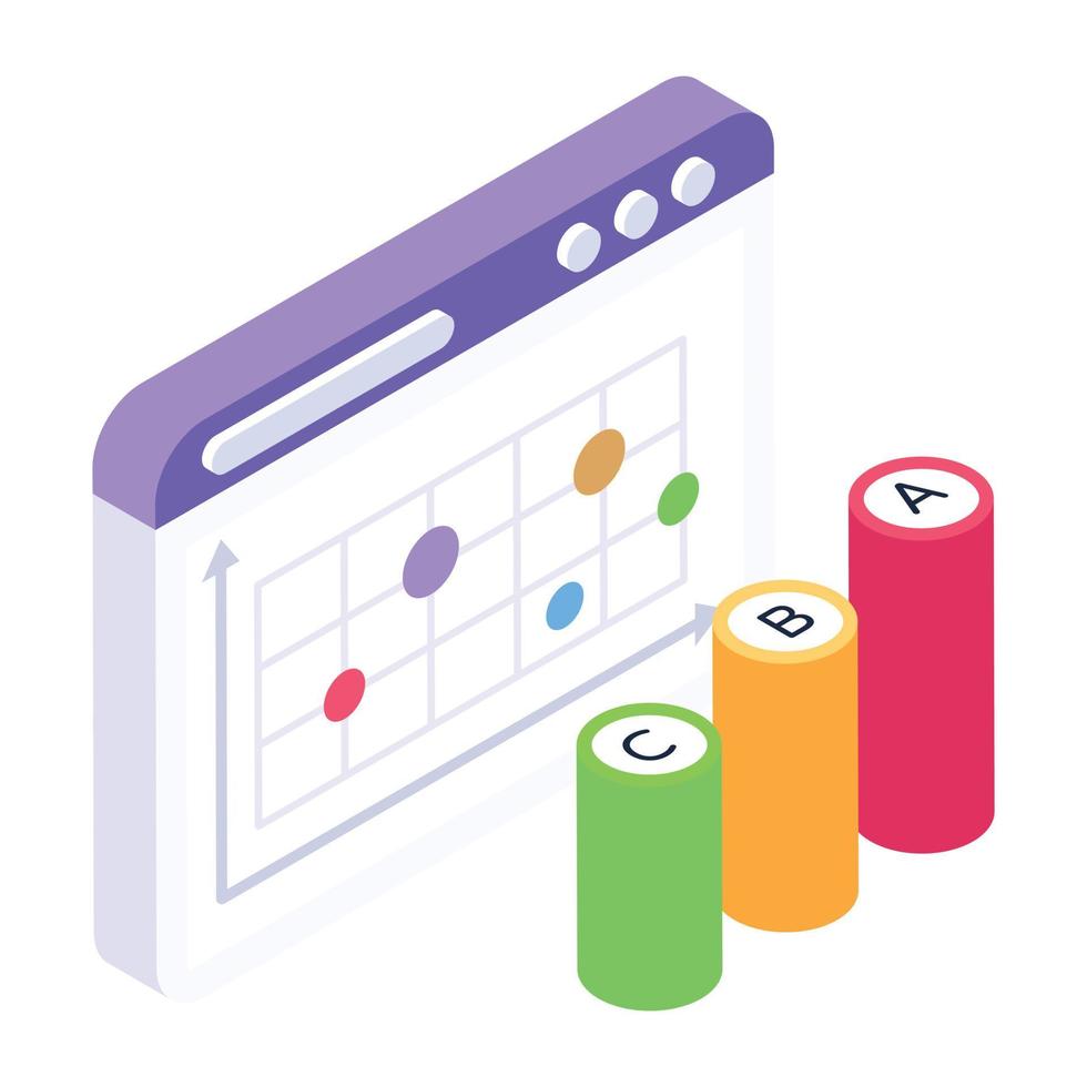 A web statistics icon in isometric design vector