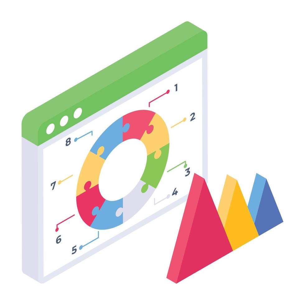 A web statistics icon in isometric design vector