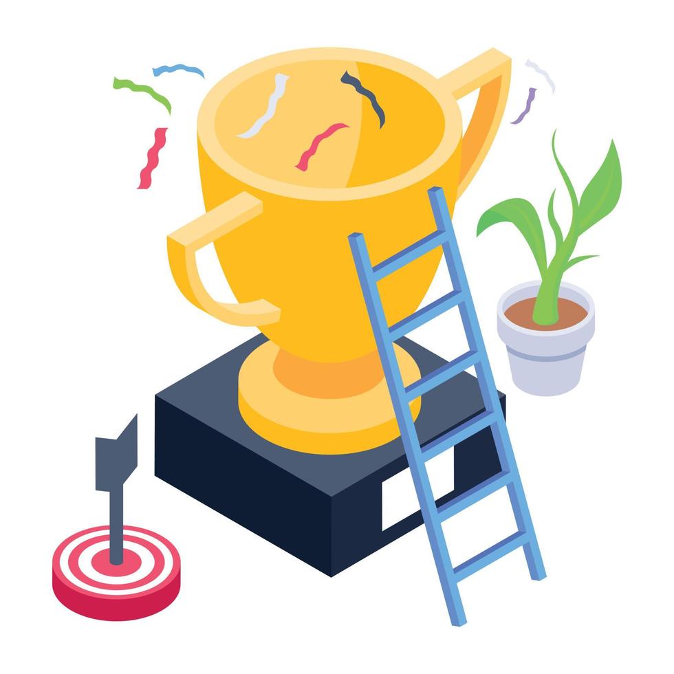 An isometric icon of winner trophy, premium download vector