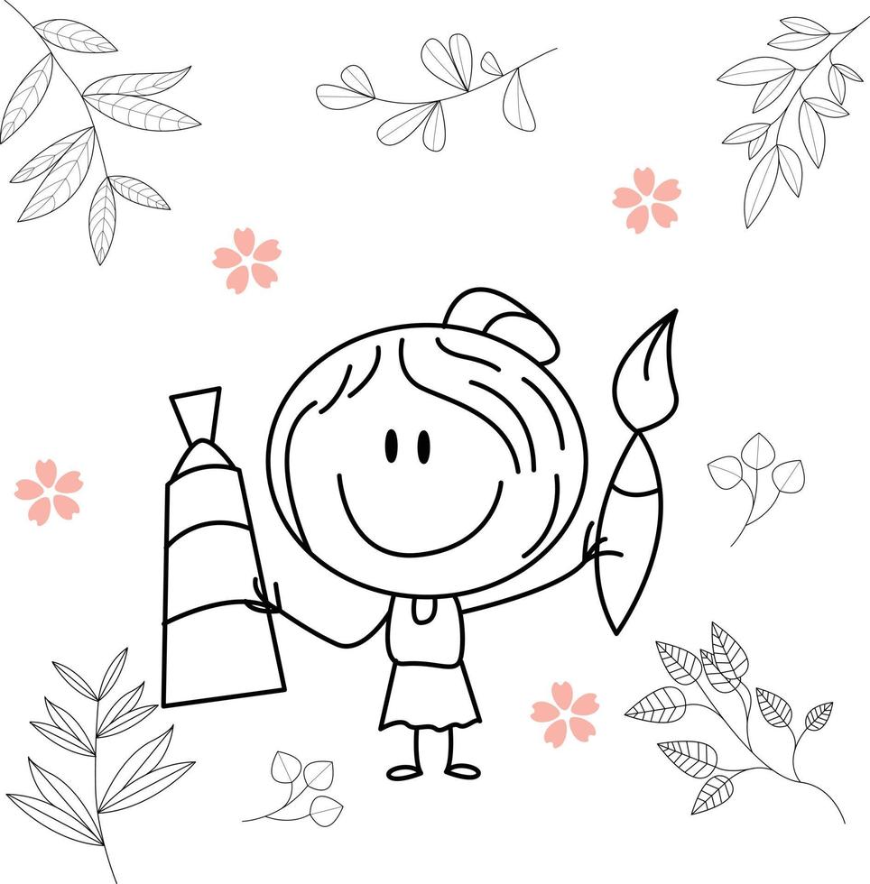 a child is creative with a handyman tool. for classic graphic design needs. consists of black and white lines. can be used for coloring books vector