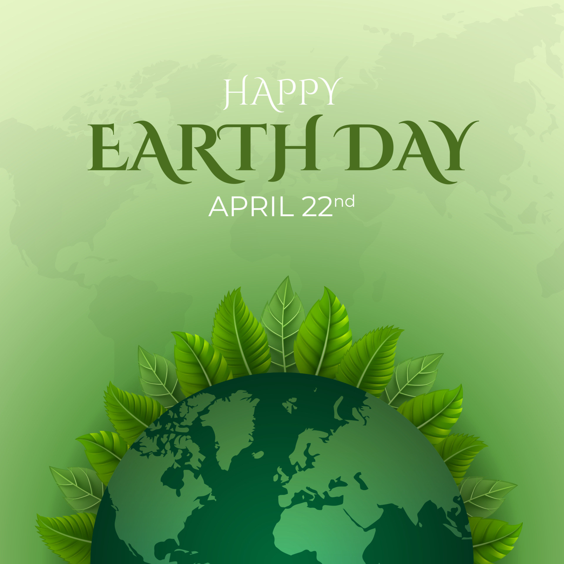 Globe and leaf Earth Day illustration on green gradient background ...