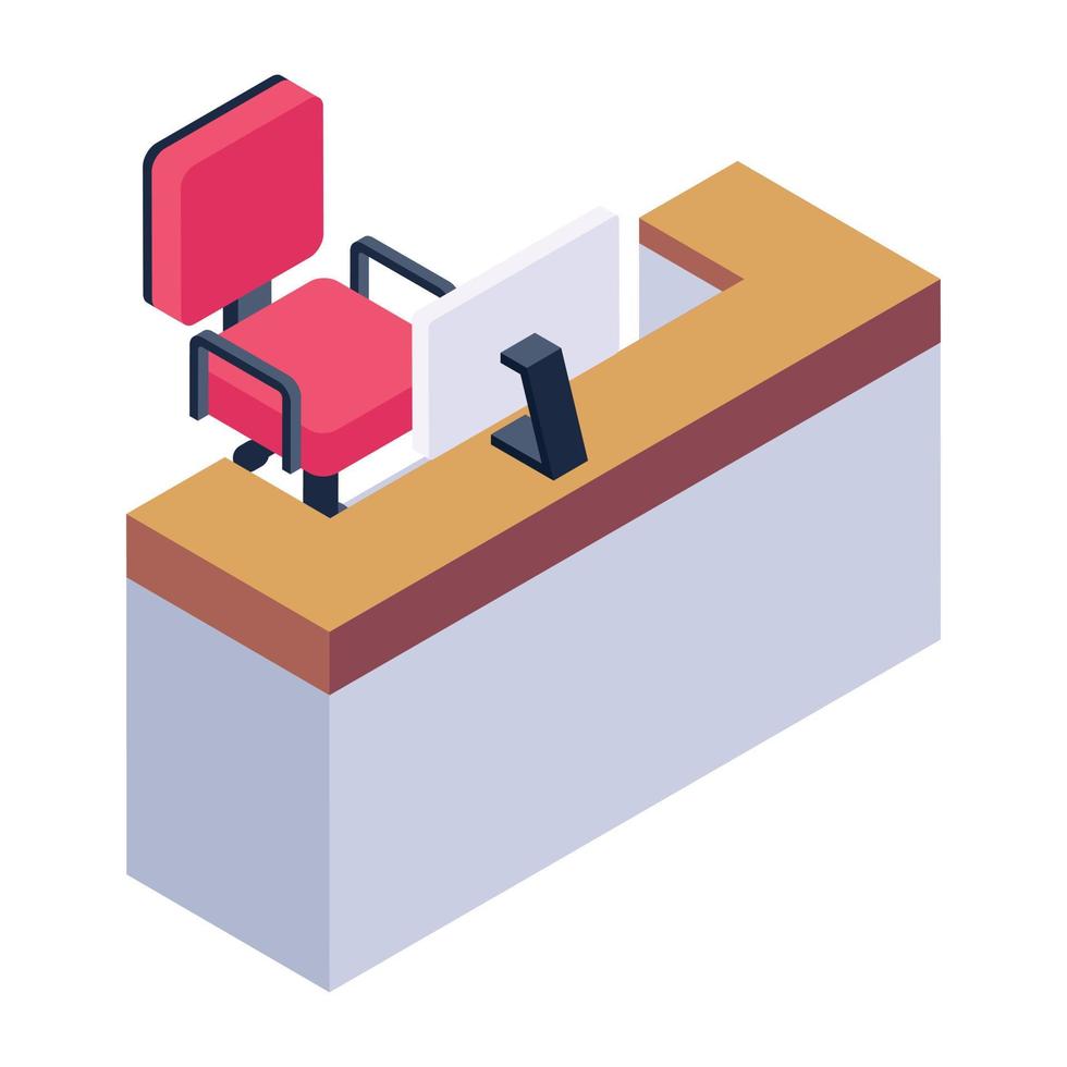 A computer desk icon in modern isometric design vector