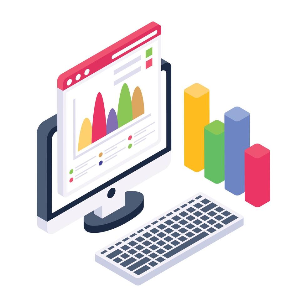 An online graphical report icon in isometric vector download