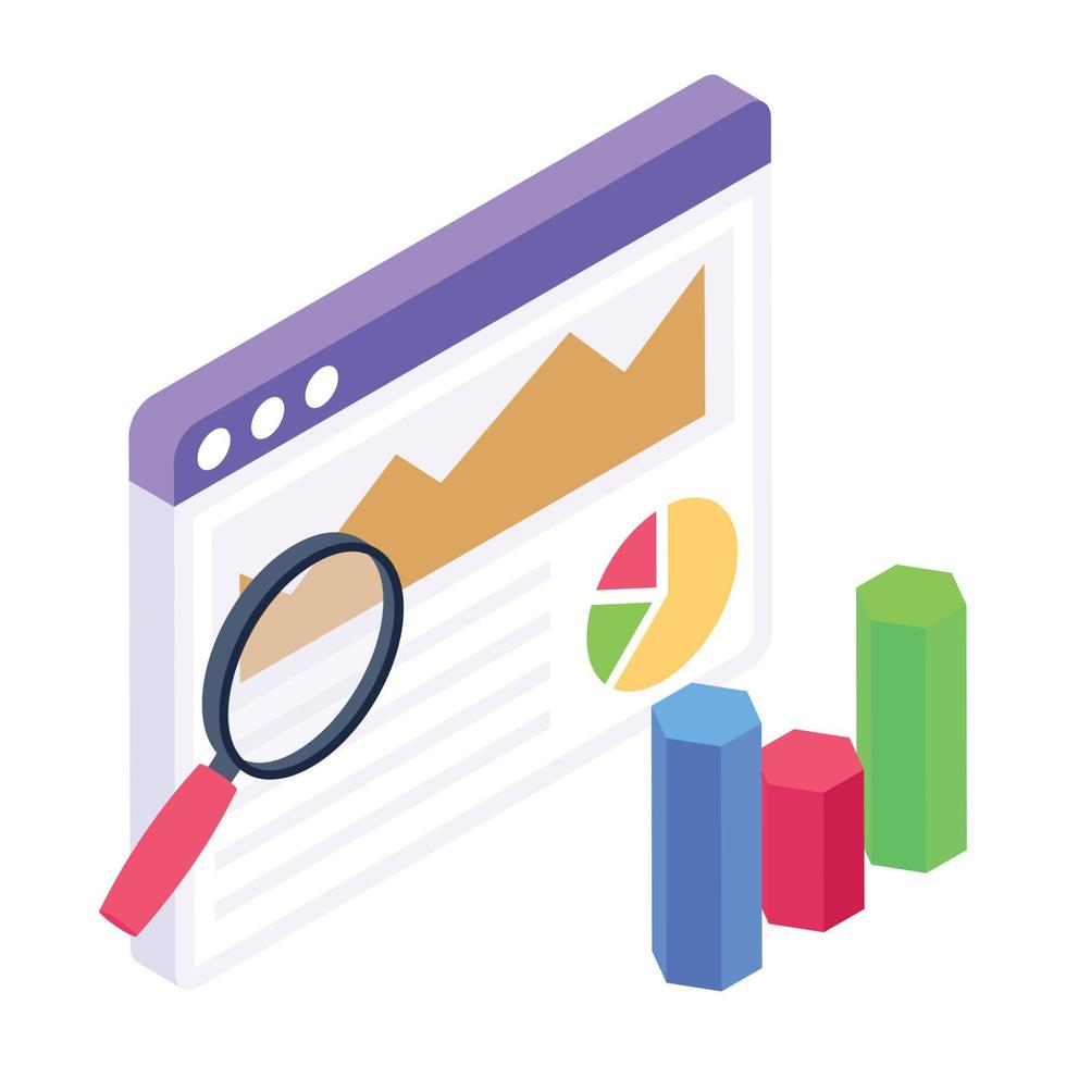 An online graphical report icon in isometric vector download