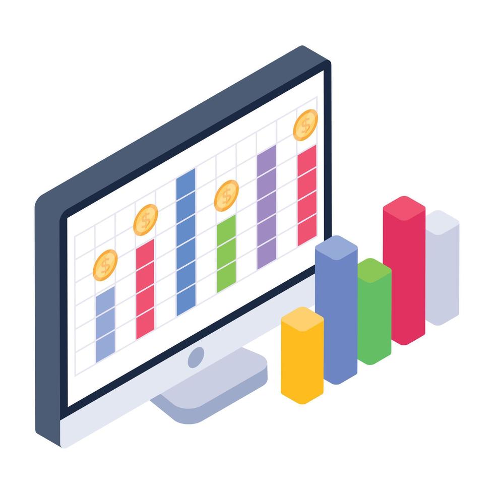 An online graphical report icon in isometric vector download