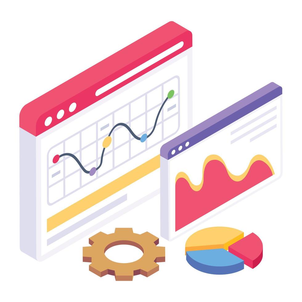 icono infográfico de datos en línea, diseño isométrico de análisis web vector