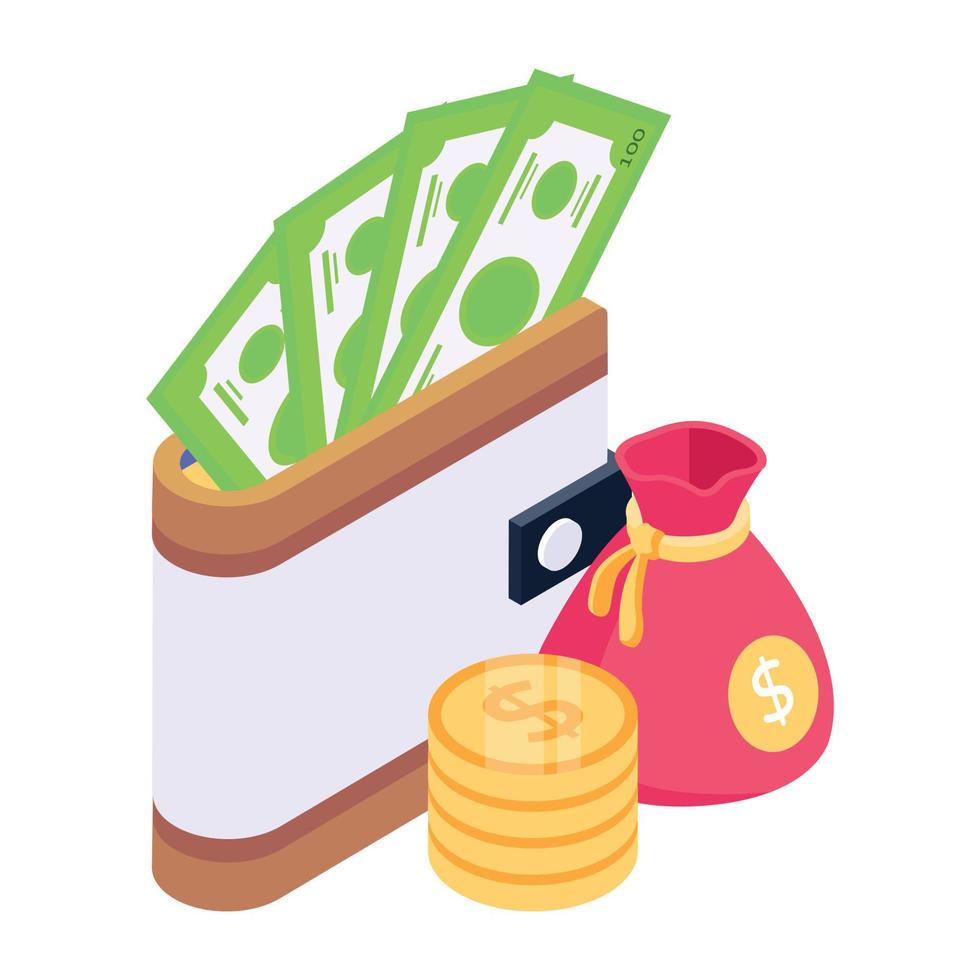 A finance  wallet icon in isometric style, vector