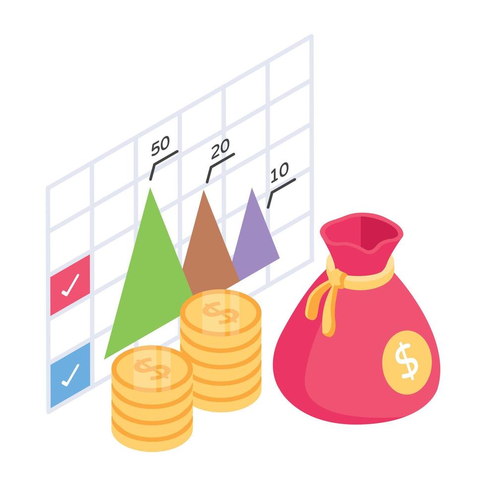 Currencies in a isometric icon denoting wealth concept vector