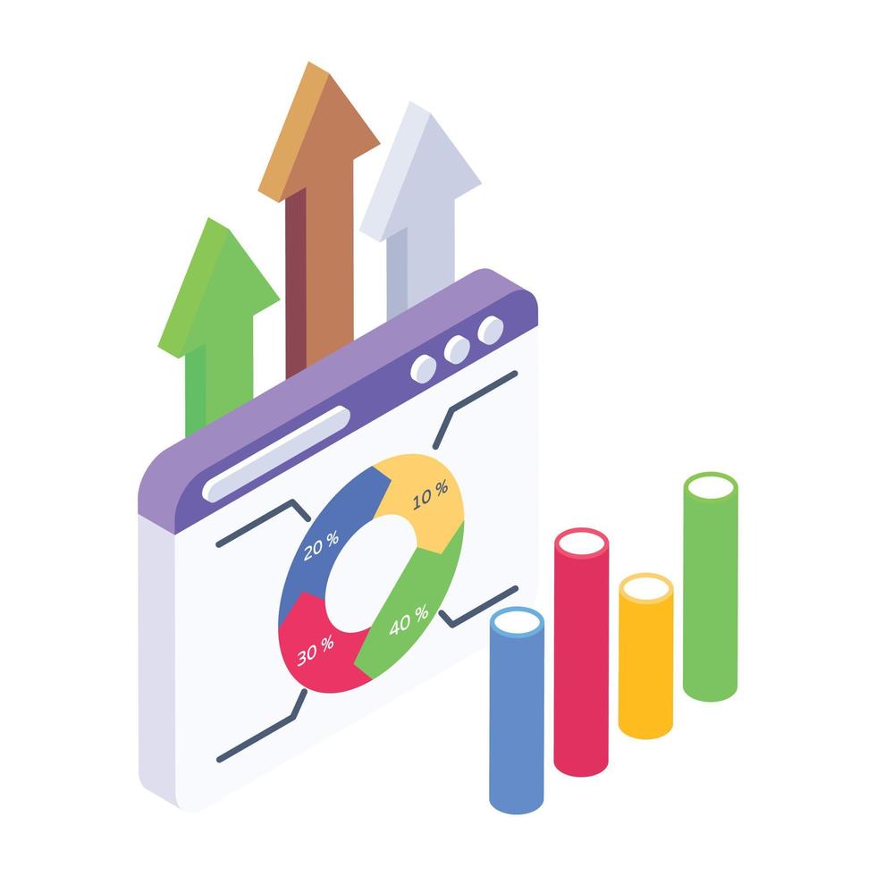 icono infográfico de datos en línea, diseño isométrico de análisis web vector