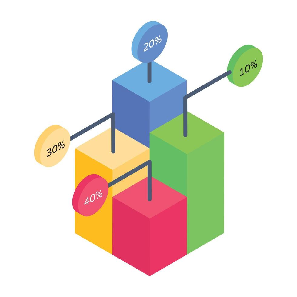 un icono de informe gráfico en línea en la descarga de vectores isométricos