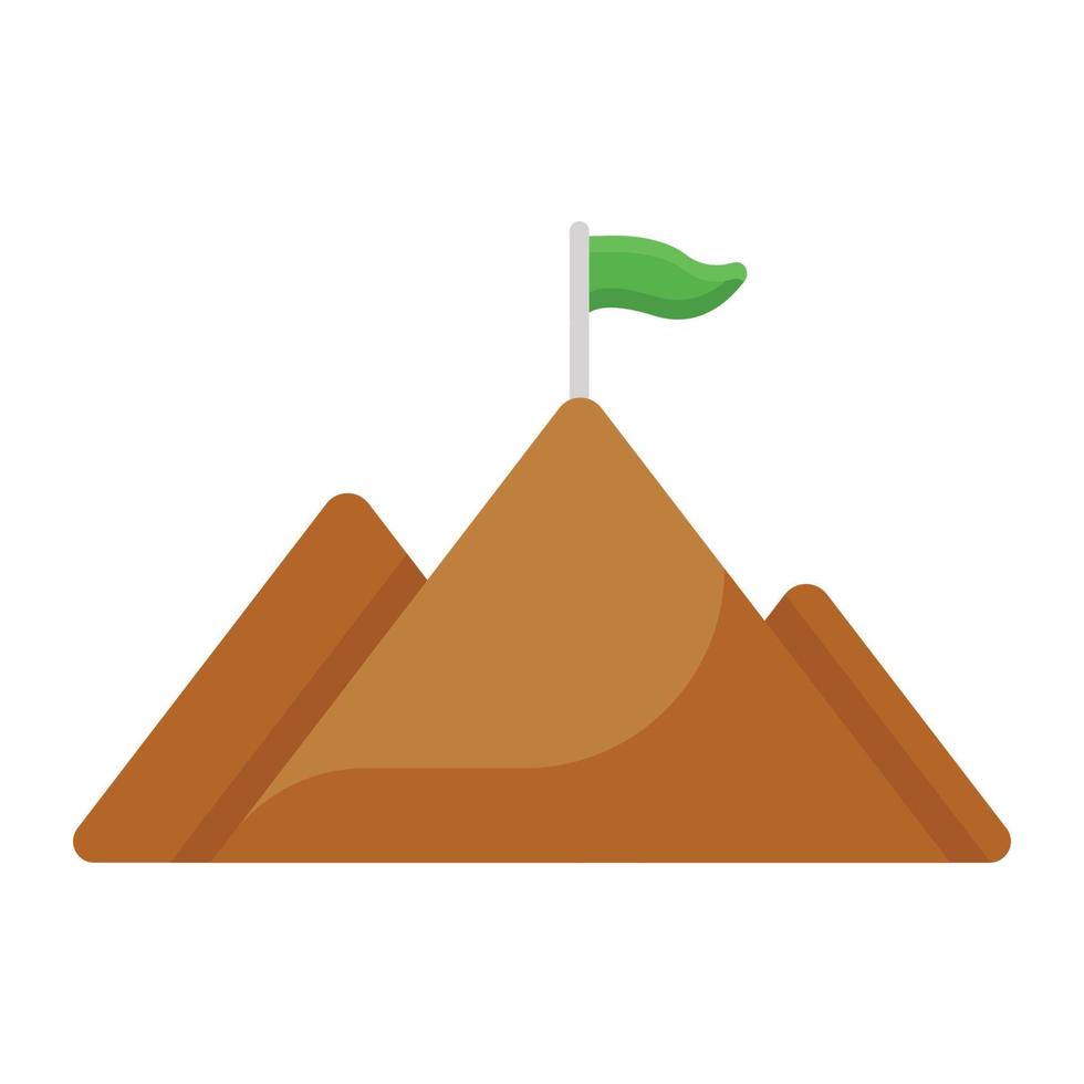 bandera en la montaña que representa el vector de logro, icono plano