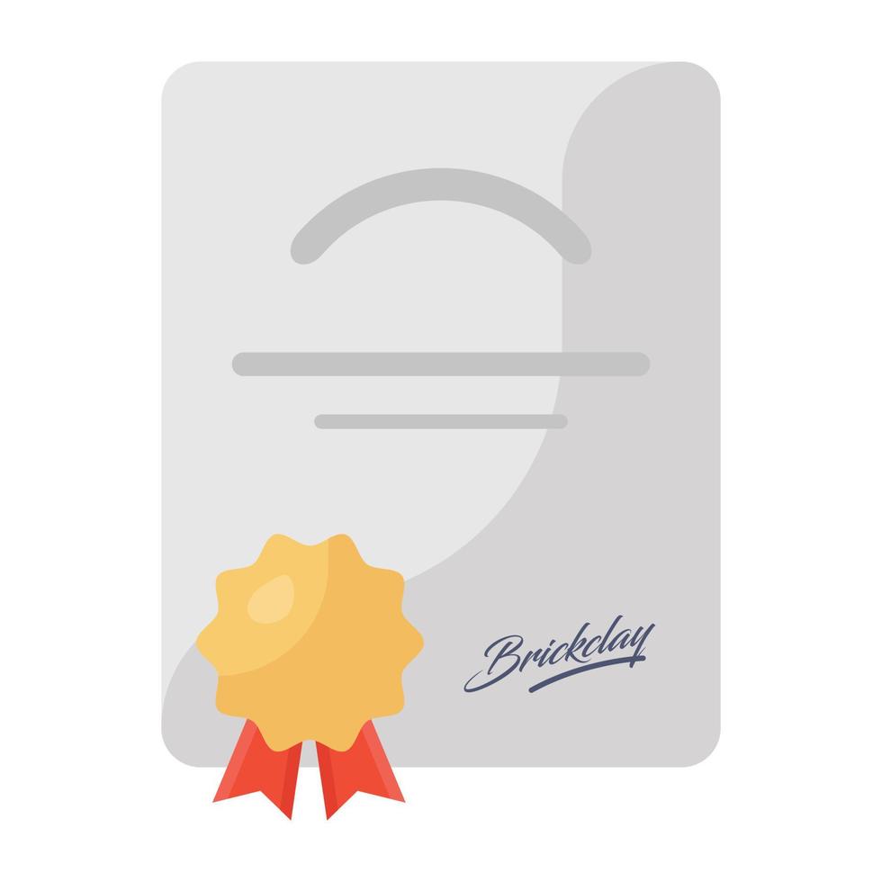 Certificate flat design, icon of degree vector