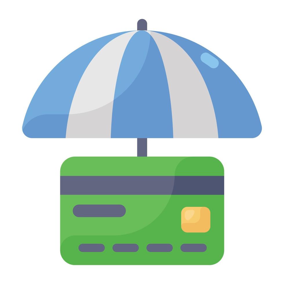 Credit protection icon style, debit card with umbrella vector