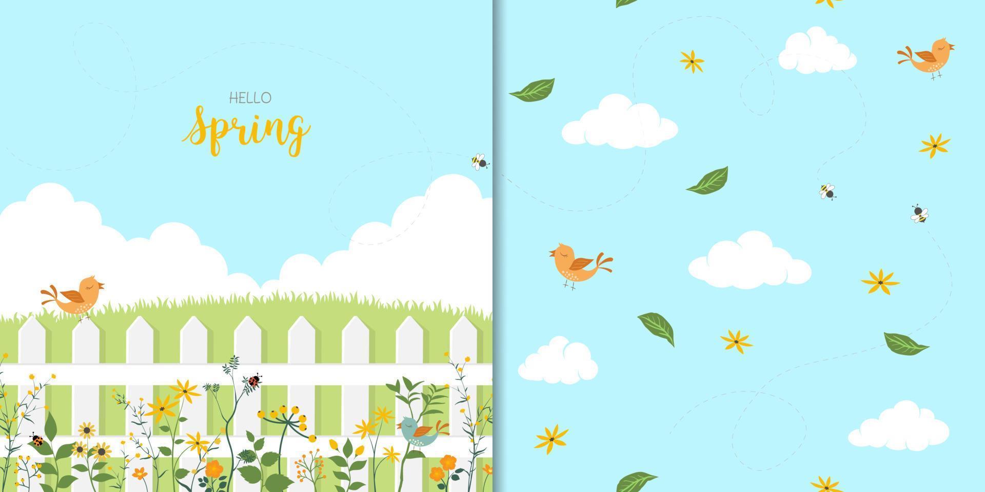 Set of cute animals happy on springtime with seamless pattern,for kid product,fashion,fabric,textile,print,banner,greeting card or surface design vector