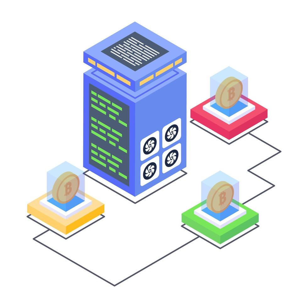 Client server in isometric style icon, blockchain technology vector