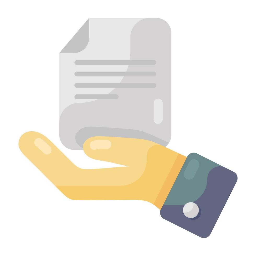 Page on hand, document care flat icon vector