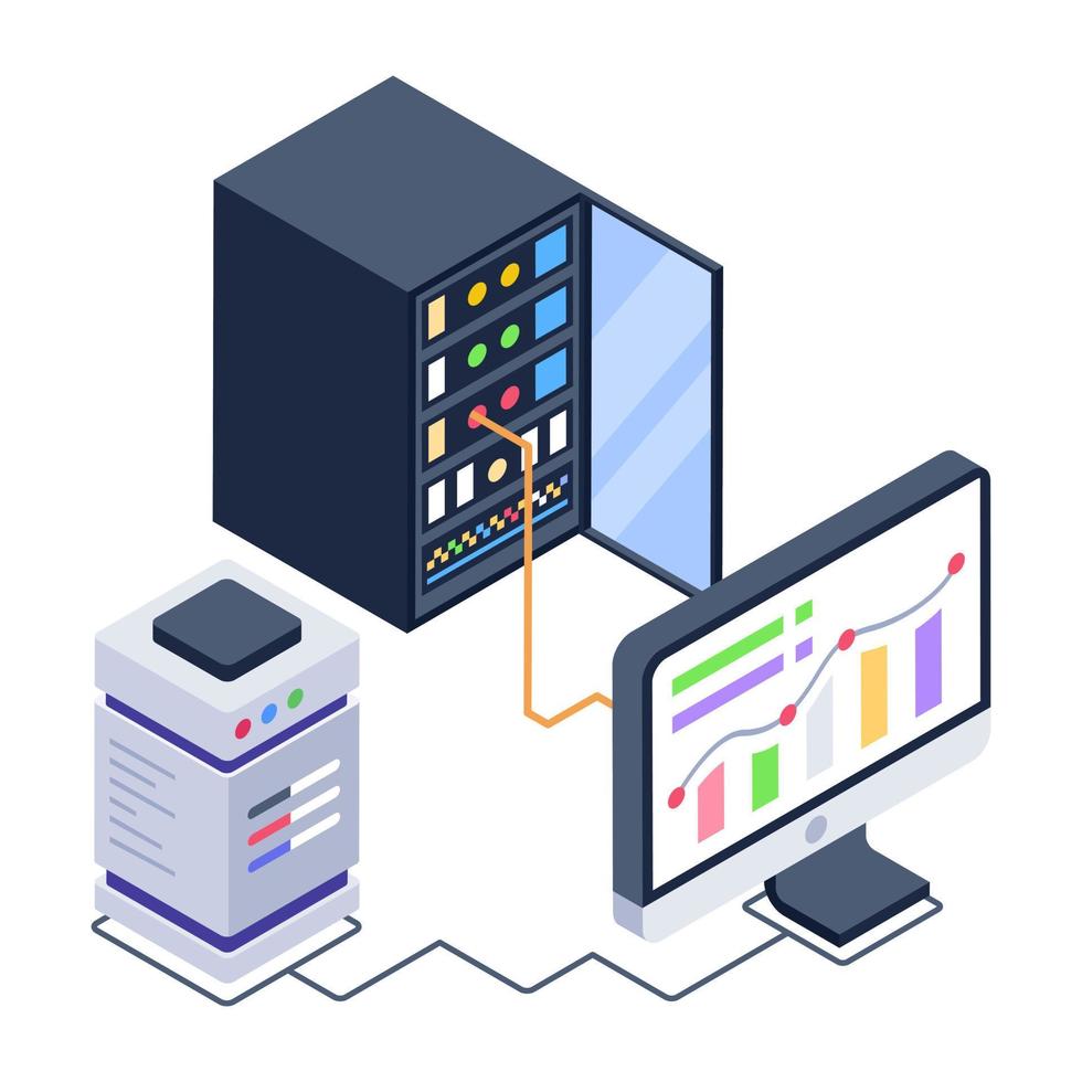 Server computing isometric style icon, cloud technology vector