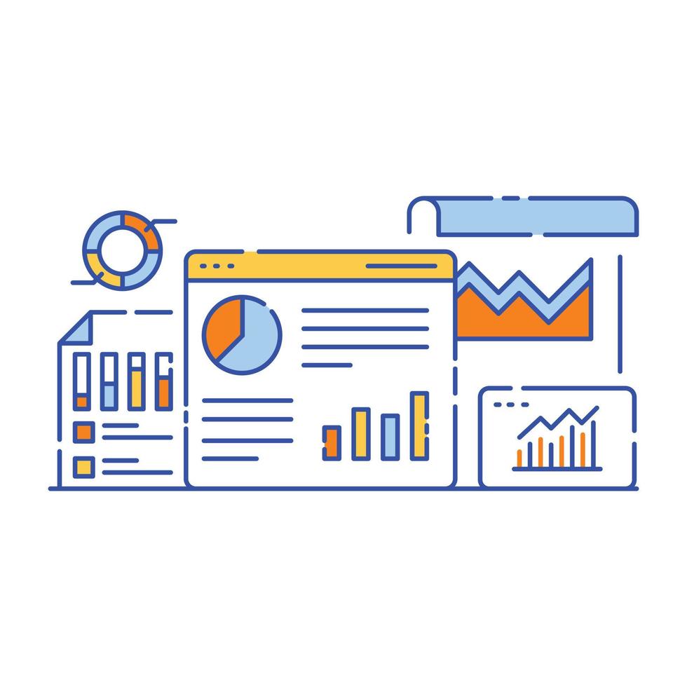 ilustración de estilo plano de análisis de datos comerciales, representación gráfica vector