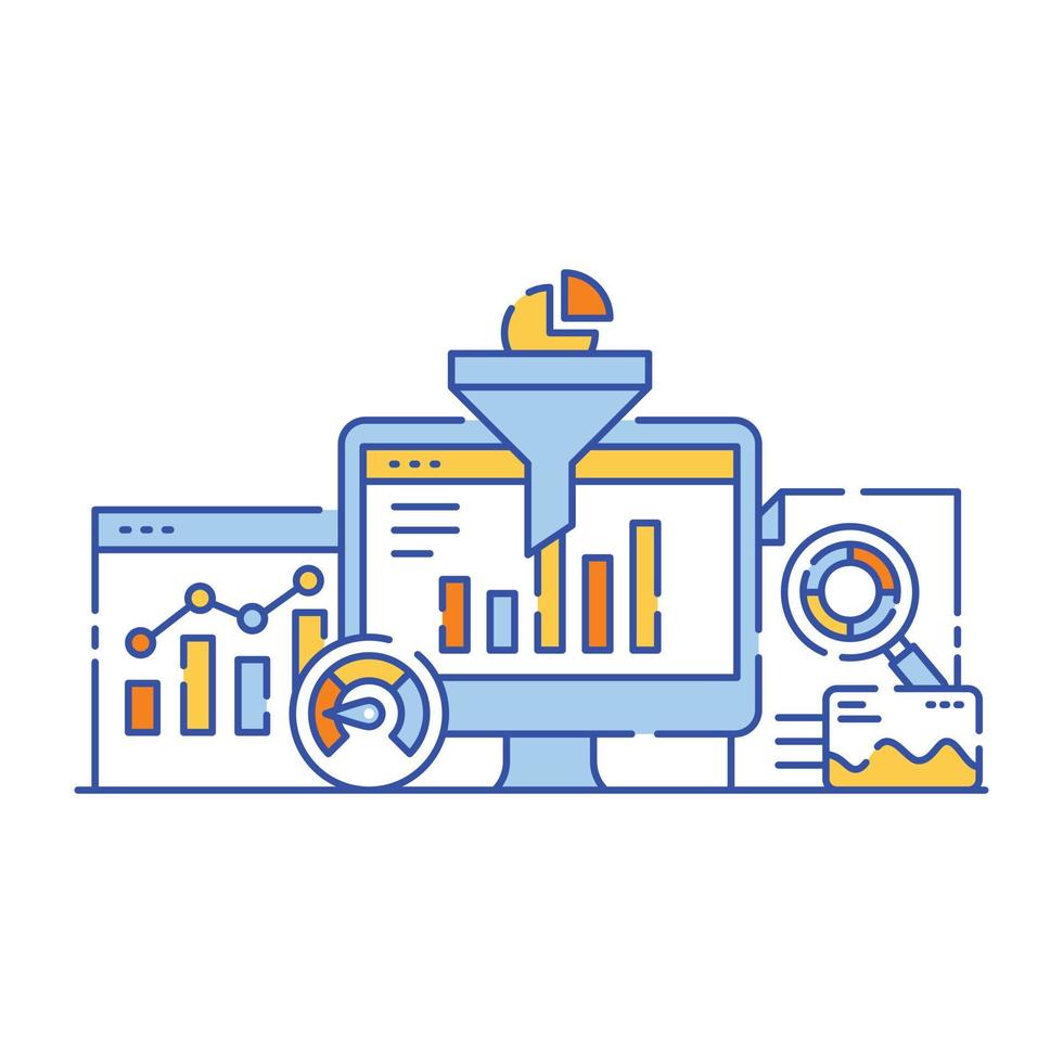 Big data analysis flat style illustration design vector