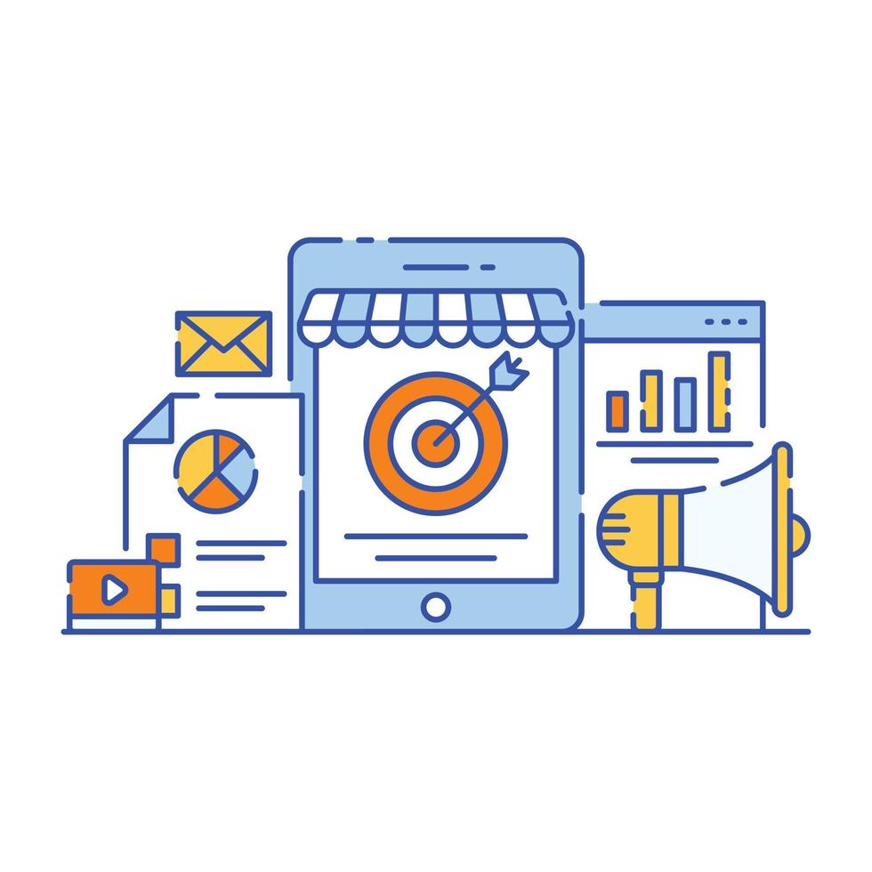 ilustración de estilo plano de análisis de datos comerciales, representación gráfica vector